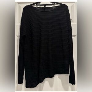 EILEEN FISHER black Rubbed Semi-sheer Tencel Asymmetrical Sweater Petite Large